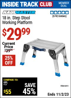 Harbor Freight ITC Coupon 18" WORKING PLATFORM STEP STOOL Lot No. 62515/66911 Expired: 11/2/23 - $29.99