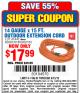 Harbor Freight Coupon 50 FT. x 14 GAUGE OUTDOOR EXTENSION CORD Lot No. 62923 Expired: 6/15/15 - $17.99