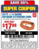 Harbor Freight Coupon 50 FT. x 14 GAUGE OUTDOOR EXTENSION CORD Lot No. 62923 Expired: 8/24/15 - $17.99