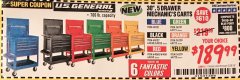 Harbor Freight Coupon 30", 5 DRAWER MECHANIC'S CARTS (ALL COLORS) Lot No. 64031/64030/64032/64033/64061/64060/64059/64721/64722/64720/56429 Expired: 2/28/19 - $189.99