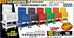 Harbor Freight Coupon 30", 5 DRAWER MECHANIC'S CARTS (ALL COLORS) Lot No. 64031/64030/64032/64033/64061/64060/64059/64721/64722/64720/56429 Expired: 11/12/19 - $189.99