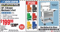 Harbor Freight Coupon 30", 5 DRAWER MECHANIC'S CARTS (ALL COLORS) Lot No. 64031/64030/64032/64033/64061/64060/64059/64721/64722/64720/56429 Expired: 9/13/20 - $199.99