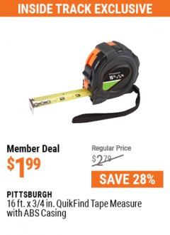 Harbor Freight ITC Coupon 3/4" X 16 FT. QUICKFIND TAPE MEASURE Lot No. 62466/69102 Expired: 7/29/21 - $1.99