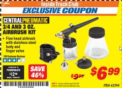 Harbor Freight ITC Coupon 3/4 OZ. AND 3 OZ. AIRBRUSH KIT Lot No. 62294 Expired: 3/31/20 - $6.99