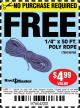 Harbor Freight FREE Coupon 1/4" X 50 FT. POLY ROPE Lot No. 90760/62450/62816 Expired: 4/1/15 - NPR