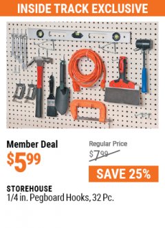 Harbor Freight ITC Coupon 32 PIECE, 1/4" PEGBOARD HOOKS Lot No. 65295 Expired: 5/31/21 - $5.99