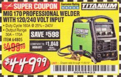 Harbor Freight Coupon TITANIUM MIG 170 WELDER Lot No. 64805 Expired: 11/30/19 - $449.99