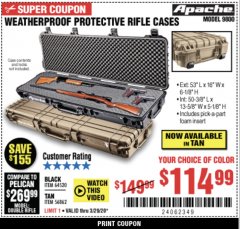 Harbor Freight Coupon APACHE 9800 WEATHERPROOF 13-1/2" X 50-1/2" CASE - LONG Lot No. 64520 Expired: 3/29/20 - $114.99
