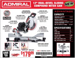 Harbor Freight Coupon ADMIRAL 12" DUAL-BEVEL SLIDING COMPOUND MITER SAW Lot No. 64686 Expired: 12/2/18 - $179.99