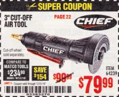 Harbor Freight Coupon CHIEF 3" HIGH-SPEED AIR CUT-OFF TOOL Lot No. 64239 Expired: 12/31/18 - $79.99