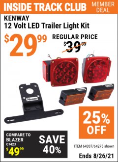 Harbor Freight ITC Coupon KENWAY 12V LED TRAILER LIGHT KIT Lot No. 64275 Expired: 8/26/21 - $29.99