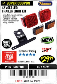 Harbor Freight Coupon KENWAY 12V LED TRAILER LIGHT KIT Lot No. 64275 Expired: 3/31/19 - $29.99