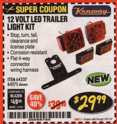 Harbor Freight Coupon KENWAY 12V LED TRAILER LIGHT KIT Lot No. 64275 Expired: 3/31/19 - $29.99
