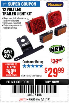 Harbor Freight Coupon KENWAY 12V LED TRAILER LIGHT KIT Lot No. 64275 Expired: 3/31/19 - $29.99