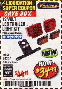 Harbor Freight Coupon KENWAY 12V LED TRAILER LIGHT KIT Lot No. 64275 Expired: 5/31/19 - $34.99