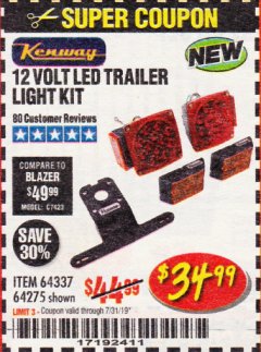 Harbor Freight Coupon KENWAY 12V LED TRAILER LIGHT KIT Lot No. 64275 Expired: 7/31/19 - $34.99