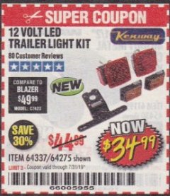 Harbor Freight Coupon KENWAY 12V LED TRAILER LIGHT KIT Lot No. 64275 Expired: 7/31/19 - $34.99