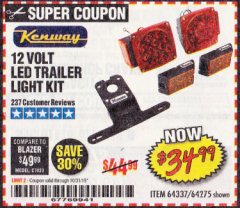 Harbor Freight Coupon KENWAY 12V LED TRAILER LIGHT KIT Lot No. 64275 Expired: 10/31/19 - $34.99