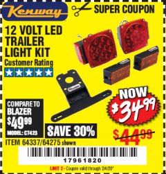 Harbor Freight Coupon KENWAY 12V LED TRAILER LIGHT KIT Lot No. 64275 Expired: 2/4/20 - $34.99