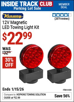 Harbor Freight ITC Coupon KENWAY 12V MAGNETIC LED TOWING LIGHT KIT Lot No. 64282 Expired: 1/15/26 - $22.99
