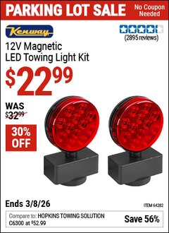 Harbor Freight Coupon KENWAY 12V MAGNETIC LED TOWING LIGHT KIT Lot No. 64282 Expired: 3/8/26 - $22.99