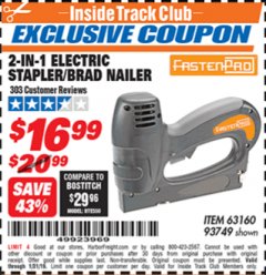 Harbor Freight ITC Coupon 2-IN-1 ELECTRIC STAPLER/BRAD NAILER Lot No. 93749 Expired: 1/31/19 - $16.99