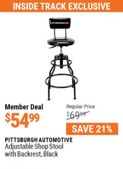 Harbor Freight ITC Coupon PITTSBURGH ADJUSTABLE SHOP STOOL WITH BACKREST Lot No. 58661/58662/58663/64499 Expired: 7/29/21 - $54.99