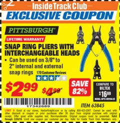 Harbor Freight ITC Coupon PITTSBURGH SNAP RING PLIERS WITH INTERCHANGEABLE HEADS Lot No. 63845 Expired: 2/28/19 - $2.99