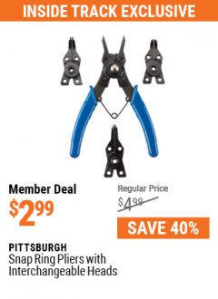 Harbor Freight ITC Coupon PITTSBURGH SNAP RING PLIERS WITH INTERCHANGEABLE HEADS Lot No. 63845 Expired: 5/31/21 - $2.99