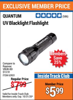 Harbor Freight ITC Coupon UV BLACKLIGHT FLASHLIGHT Lot No. 63931 Expired: 10/31/20 - $5.99