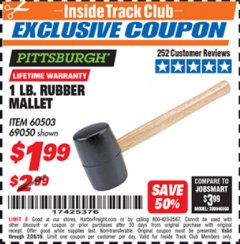 Harbor Freight ITC Coupon 1 LB. RUBBER MALLET Lot No. 60503/69050 Expired: 2/28/19 - $1.99