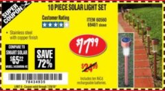 Harbor Freight Coupon 10 PIECE STAINLESS STEEL SOLAR LIGHT SET Lot No. 60560/66249/69461 Expired: 7/24/18 - $17.99