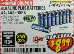 Harbor Freight Coupon ALKALINE BATTERIES Lot No. 92404 Expired: 3/31/19 - $8.99