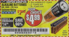 Harbor Freight Coupon ALKALINE BATTERIES Lot No. 92404 Expired: 6/13/20 - $4.99