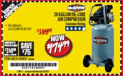 Harbor Freight Coupon MCGRAW 20 GALLON, 135 PSI OIL-LUBE AIR COMPRESSOR Lot No. 56241/64857 Expired: 6/30/20 - $174.99