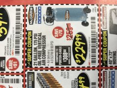 Harbor Freight Coupon MCGRAW 175 PSI, 21 GALLON VERTICAL OIL-FREE AIR COMPRESSOR Lot No. 64858 Expired: 8/31/19 - $229.99
