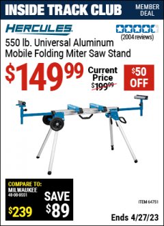 Harbor Freight ITC Coupon HERCULES HEAVY DUTY MOBILE MITER SAW STAND Lot No. 64751/56165 Expired: 4/27/23 - $149.99