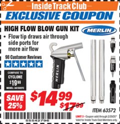 Harbor Freight ITC Coupon MERLIN HIGH-FLOW BLOW GUN KIT Lot No. 63572 Expired: 2/29/20 - $14.99