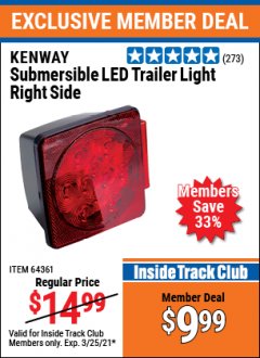 Harbor Freight ITC Coupon SUBMERSIBLE TRAILER LIGHTS Lot No. 64362/64361 Expired: 3/25/21 - $9.99