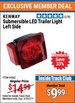 Harbor Freight ITC Coupon SUBMERSIBLE TRAILER LIGHTS Lot No. 64362/64361 Expired: 3/25/21 - $9.99