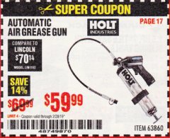 Harbor Freight Coupon AUTOMATIC AIR GREASE GUN Lot No. 63860 Expired: 2/28/19 - $59.99
