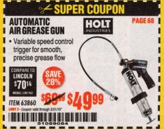 Harbor Freight Coupon AUTOMATIC AIR GREASE GUN Lot No. 63860 Expired: 3/31/19 - $49.99