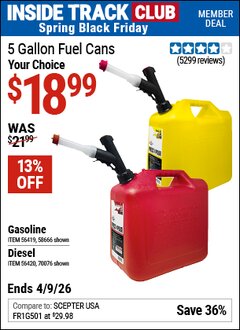 Harbor Freight ITC Coupon MIDWEST CAN 5 GALLON FUEL CAN Lot No. 56419/56420/58666/70076 Expired: 4/9/26 - $18.99