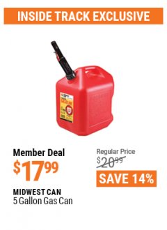 Harbor Freight ITC Coupon MIDWEST CAN 5 GALLON GAS CAN Lot No. 56419/56420/58666/70076/62923/62924 Expired: 4/29/21 - $17.99