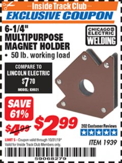 Harbor Freight ITC Coupon 6.25" MULTIPURPOSE MAGNET HOLDER Lot No. 1939 Expired: 10/31/19 - $2.99