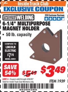 Harbor Freight ITC Coupon 6.25" MULTIPURPOSE MAGNET HOLDER Lot No. 1939 Expired: 4/30/20 - $3.49