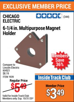 Harbor Freight ITC Coupon 6.25" MULTIPURPOSE MAGNET HOLDER Lot No. 1939 Expired: 10/31/20 - $3.49
