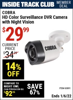 Harbor Freight ITC Coupon COBRA HD COLOR CAMERA Lot No. 63891 Expired: 1/6/22 - $29.99