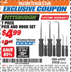 Harbor Freight ITC Coupon PITTSBURGH PICK AND HOOK SET, 7-PIECE Lot No. 69592 Expired: 3/31/19 - $4.99