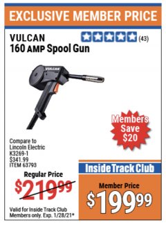 Harbor Freight ITC Coupon VULCAN 160 AMP SPOOL GUN Lot No. 63793 Expired: 1/28/21 - $199.99